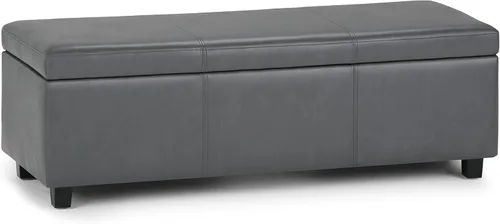 Vista 10 de SIMPLIHOME Avalon - Banco otomano de almacenamiento – Banco otomano rectangular tapizado de cuero vegano tapizado de 48 pulgadas de ancho en negro