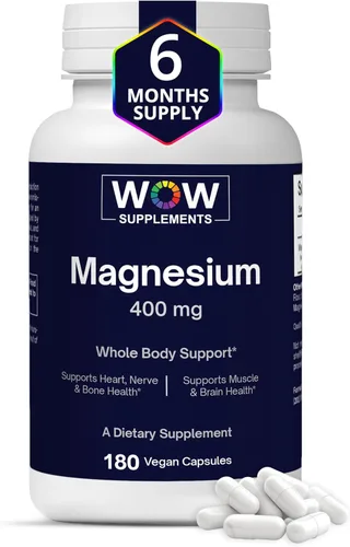 WOW Supplements Magnesio 400 mg Complex - Suplemento para hombres y mujeres - Citrato, Aspartato y Óxido de Magnesio 400mg - 180 Cápsulas
