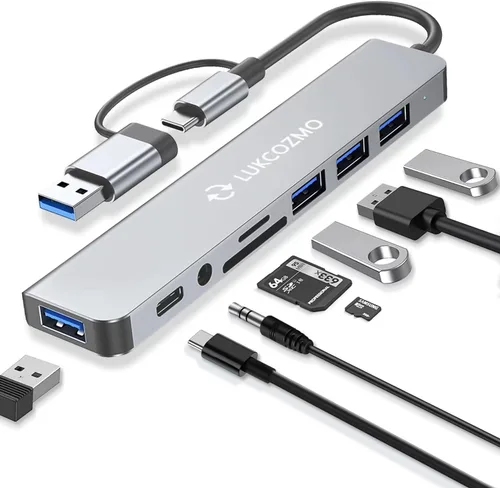 Vista 9 de Estación de acoplamiento USB C con Ethernet, estación de acoplamiento 8 en 1 a adaptador HDMI, Displayport, lector de tarjetas SD TF, USB, 100W PD