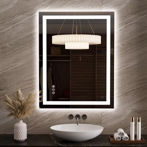 Vista 59 de LOAAO Espejo de Baño LED de 32"X36" con Luces, Anti-Empañamiento, Regulable, Retroiluminado + Iluminado Frontal, Espejo de Tocador de Baño Iluminado
