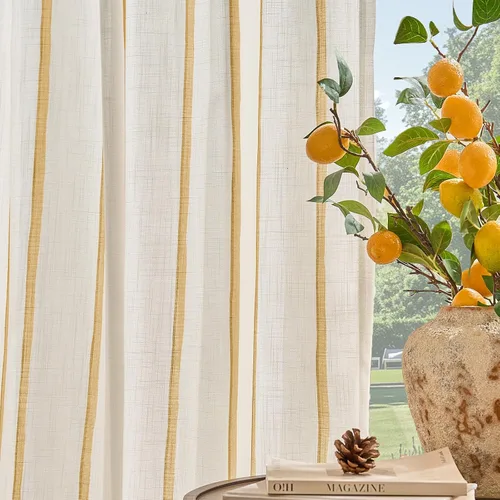 Vista 40 de Cortinas de cocina estilo granja a rayas Vangao de 24 pulgadas de largo, cortinas de lino para café, cortinas de nivel con rayas, cortinas Boxter