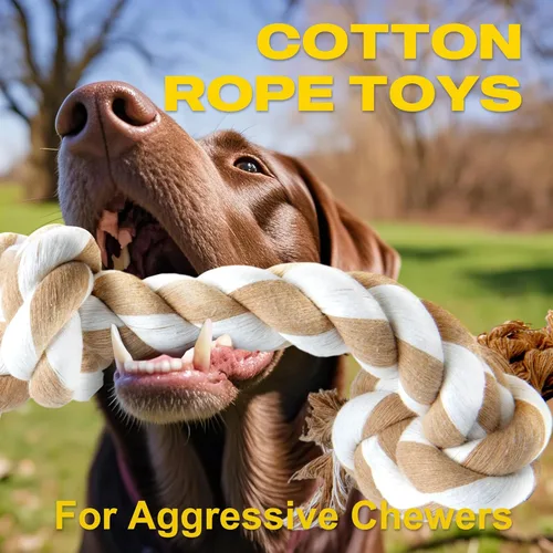 Vista 2 de Fida Juguetes de cuerda para perros para masticadores agresivos grandes/medianos, juguete de cuerda resistente, cuerda natural de algodón con 3 nudos