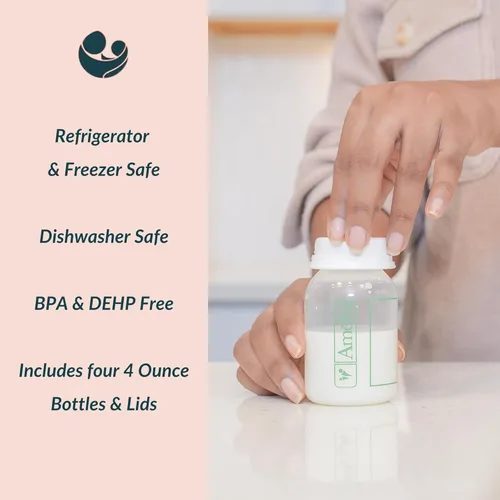 Vista 2 de Ameda Botellas de almacenamiento de leche materna con tapa hermética Contenedores de almacenamiento de leche materna de 4.4 onzas