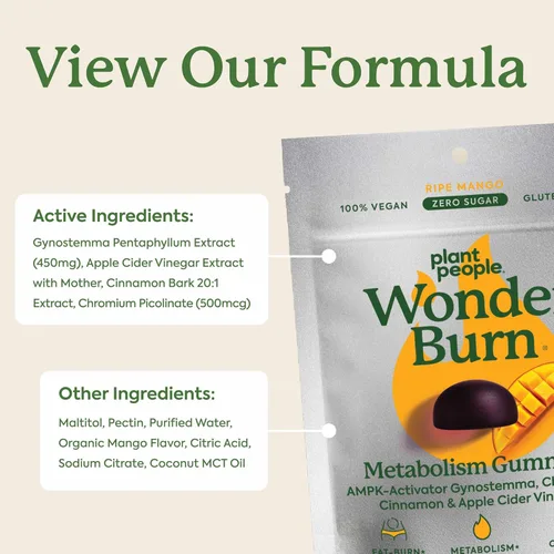 Vista 10 de Plant People WonderBurn - Gomitas para controlar el metabolismo y los antojos, cero azúcar, sabor a mango maduro (60 unidades)