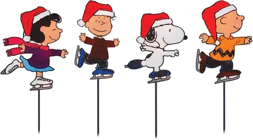 PRODUCTWORKS Marcadores de camino navideño patinando preiluminados de 8 pulgadas de maní (juego de 4)