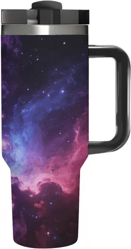 Cosmic Nebula Travel Coffee Tumbler Stainless Steel,Coffee Mug with Lid & Straw,Cup with Handle,Large Capacity,Double Wall Vacuum Leak Proof Ice