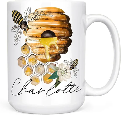 Vista 4 de Personalized Beehive and Bees Ceramic Coffee Mug, 11 or 15 oz