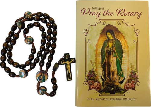 Vista 2 de Nuestra Señora de Guadalupe Rosario Bilingüe Cordón de Cuentas de Madera