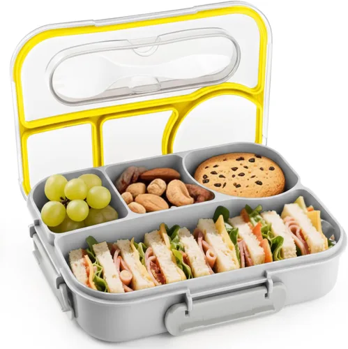 Vista 10 de EASYFUN Lonchera para adultos, Caja bento, 4 compartimentos, recipientes para el almuerzo, a prueba de caídas, apta para lavavajillas y fabricada