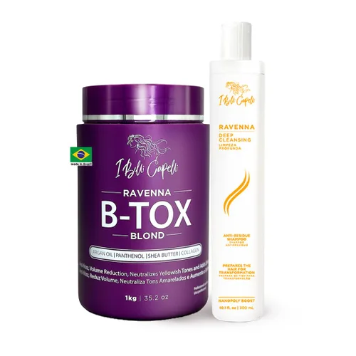 I Belli Capelli Ravenna Blond B-tox Kit de tratamiento para el cabello, 1 kg/35.02 oz Hair B-tox + 10.1 fl oz/10.1 fl oz Champú aclarante