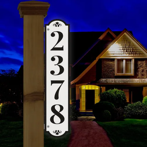 Vista 2 de Letrero de dirección de casa de doble cara, letrero de correo para buzón, letrero de dirección 911 reflectante personalizado, números de casa