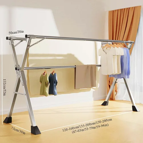Vista 7 de This Clothes Drying Rack, Heavy Duty Stainless Steel Laundry Drying Rack, Foldable &Length Adjustable Space Saving Garment Rack, with Windproof