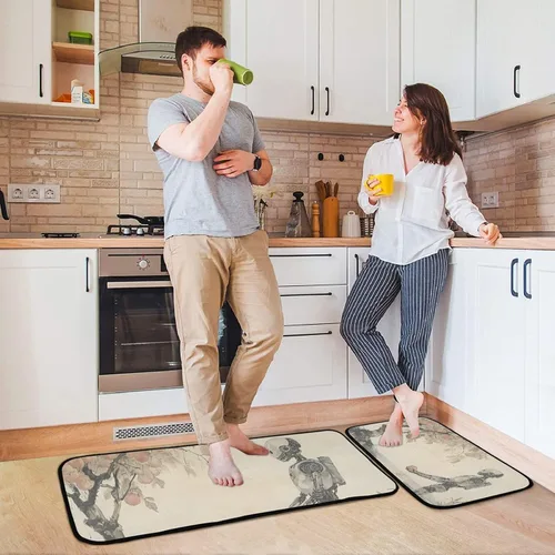 Vista 4 de Kitchen Mats Robot Tree Print 2 Pcs, Low Pile Water Absorbent Kitchen Rugs Floor Mats for Kitchen Sink Living Room Bedroom