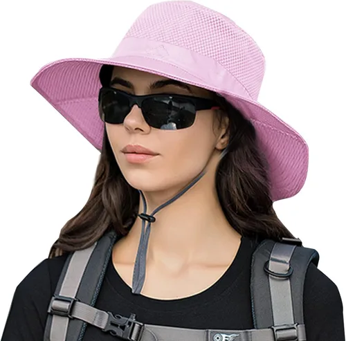 Vista 25 de Sombreros de sol para hombres y mujeres, sombrero de pesca UPF 50+ transpirable de ala ancha de verano con protección UV