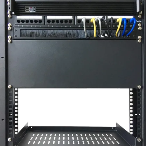 Vista 2 de Jingchengmei Panel de gestión de cables desmontado de 1U con cepillo para entrada de cables para rack o gabinete de 19 pulgadas, color negro