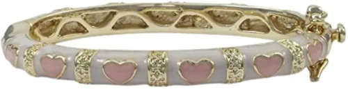 Ivy and Max Brazalete de corazón rosa esmaltado blanco con acabado dorado para niñas, Esmalte, N A