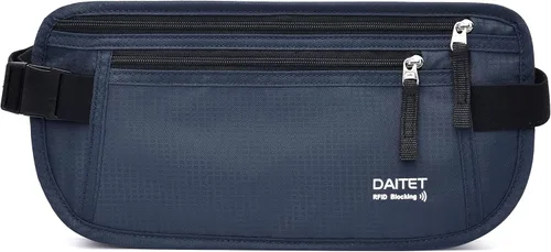 Vista 91 de DAITET Cinturón de dinero, soporte para pasaporte, cartera de viaje oculta segura con bloqueo RFID, riñonera encubierta (negro), Negro, Rfid