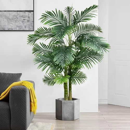 Vista 2 de Paquete de 2 plantas artificiales de palmera areca de 6 pies, palmera falsa para interiores y exteriores, decoración moderna, plantas de imitación