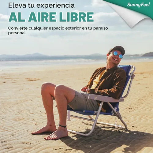 Vista 3 de SUNNYFEEL Silla de Playa Baja Extra Ancha de 28" 5 Posiciones Reclinable Completamente Plana, Sillas de Camping Plegables Portátiles de Gran