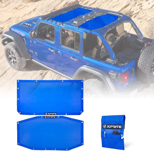 Vista 8 de Xprite Parasol compatible con Jeep Wrangler JK JKU (2007-2018) – Parte superior de malla delantera y trasera, bloquea los rayos UV, el viento