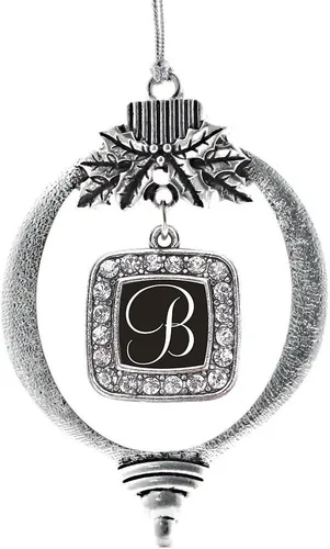 Vista 233 de Inspired Silver - Mis iniciales - Adorno con dije de letra S - Adornos navideños cuadrados de plata con joyas de circonita cúbica