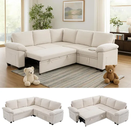 Vista 11 de 108" sofá seccional modular del durmiente, forma de L sacó el sofá cama con Beige