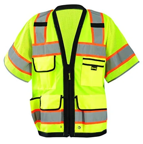 Vista 3 de OccuNomix LUX-HDS2T-OXL - Chaleco de agrimensor de dos tonos sólido/malla de servicio pesado con cremallera, 8 bolsillos, clase 2, 100% poliéster