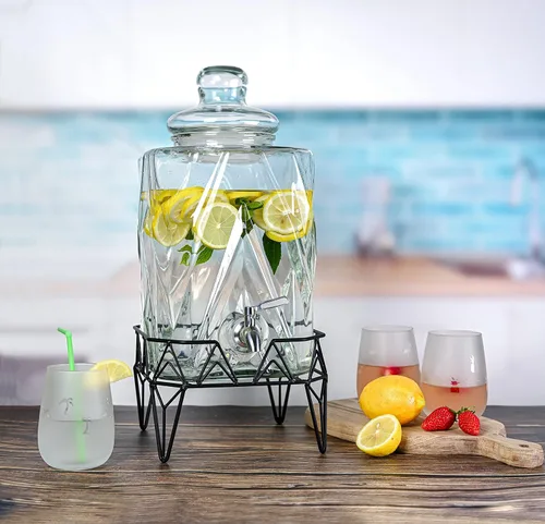 Vista 8 de Glacial Ice Design - Dispensador de bebidas de vidrio con espita SS y soporte, 2.5 galones