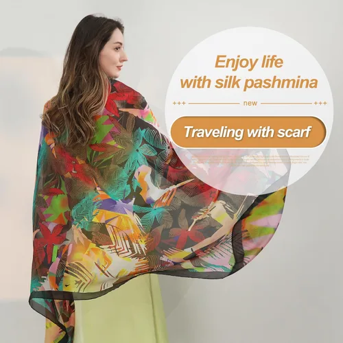 Vista 5 de Xinmurffy 100% Mulberry Satin Silk Travel Scarf Large Women Floral Shawl Oversize Soft Wraps For Evening Dresses