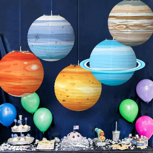 Vista 3 de Surakey 8 linternas de papel para colgar del sistema solar, planetas, planetas, galaxia, planetas, linternas espaciales para niños, aula, ciencia