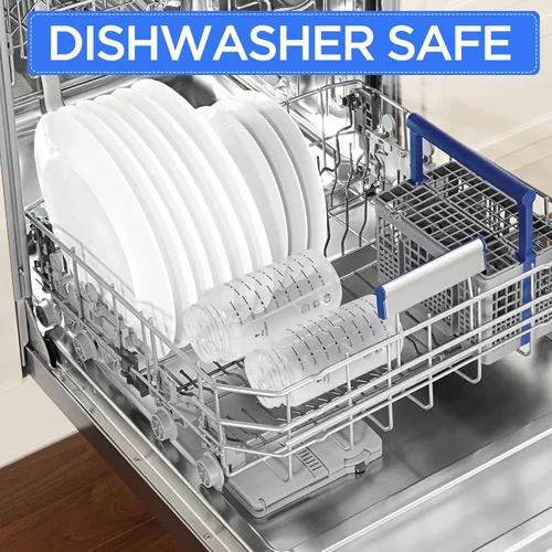 Vista 5 de Paquete de 2 botellas agitadoras de vidrio de 16 onzas / 16.9 fl oz con asa de tapa, botella de agua de vidrio, botella de boca ancha, marcas