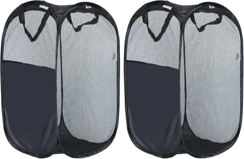 Paquete de 2 cestas de almacenamiento y lavandería desplegables de malla, portátil, asas duraderas, plegables para almacenamiento y fácil de abrir