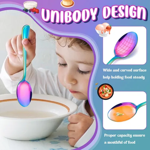 Vista 4 de HaWare Juego de cubiertos de 12 piezas para niños, de acero inoxidable, utensilios de comida preescolar, incluye 4 cucharas, 4 tenedores, 4