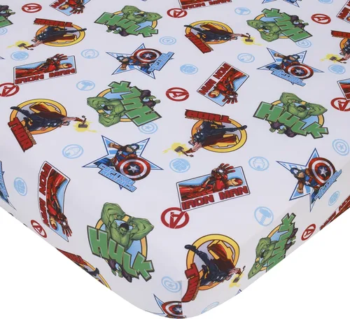 Vista 3 de NoJo Marvel The Avengers I Am A Hero - Juego de ropa de cama infantil de 4 piezas azul, verde, rojo y amarillo - edredón, sábana bajera ajustable