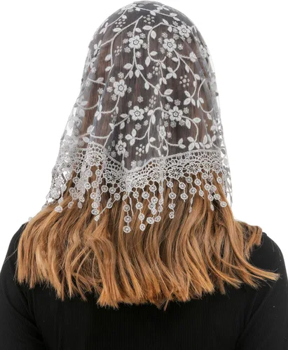 Vista 5 de PAMOR Triángulo velo de encaje Mantilla Catedral cabeza cubierta capilla velo para bodas masivas damas de honor