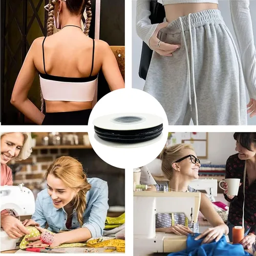 Vista 6 de Cinta elástica de agarre con respaldo de silicona doble de 0.591 in para accesorios de costura de ropa, 5 yardas por rollo (negro)