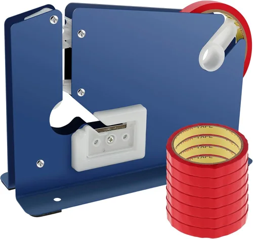 Sellador de Bolsas con 7 Cintas de Sellado de Bolsas Sellador Manual de Bolsas Dispensador de Cinta Metálico con Cortador Recortador Antideslizante