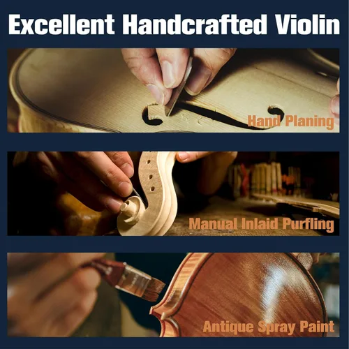 Vista 2 de Mendini 1/2 MV Violín de madera maciza con estuche rígido, soporte para los hombros, arco, colofonia y cuerdas adicionales