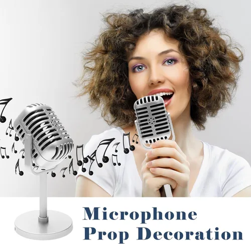 Vista 7 de Windspeed Paquete de 2 Accesorios de Micrófono Retro Modelo, Accesorio de Micrófono Antiguo con Soporte Decoración de Micrófono Falso