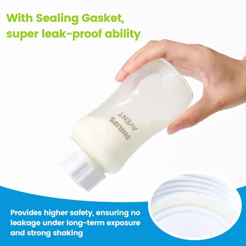 Vista 6 de Paquete de 4 fundas de silicona para botella de vidrio natural Philips Avent, cubierta de silicona de grado alimenticio y 4 tapas de viaje