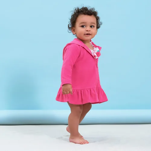 Vista 5 de Gerber Cubierta para traje de baño con capucha y cremallera para bebés y niñas pequeñas, Rosado