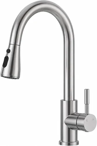 Grifo de cocina con rociador extraíble, moderno grifo de fregadero de barra Níquel cepillado