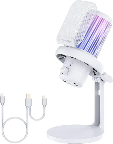 Vista 8 de FEELWORLD VM1 Micrófono USB para PC de juegos Micrófono condensador con cancelación de ruido, luz RGB silenciosa, accesorios para computadora