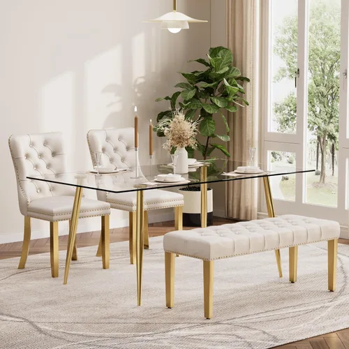 Vista 48 de Baysitone Juego de mesa de comedor de cristal de 51 pulgadas para 4, juego de 5 piezas de comedor moderno, mesa de cocina rectangular de vidrio