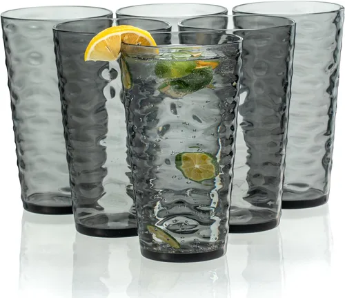 Vista 7 de Vasos de plástico de 20 onzas, vasos de acrílico de alta calidad, juego de 6 vasos transparentes reutilizables, apilables, sin BPA, a prueba