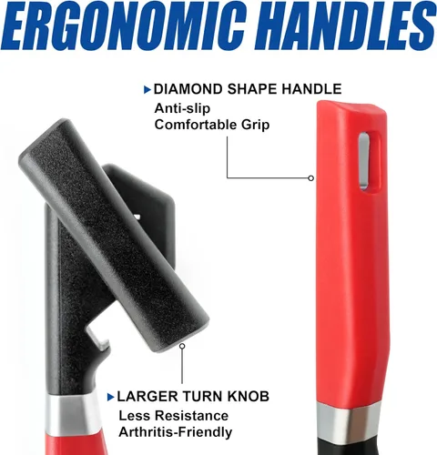 Vista 5 de PrinChef Abrelatas de seguridad con borde liso, abridor de botellas integrado, manual de abrelatas a prueba de óxido, con hoja afilada, abrelatas