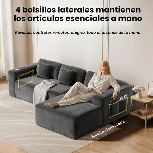 Vista 7 de CAMMOO Sofá seccional deshuesado en forma de L de 108 pulgadas, sofá nube Gris