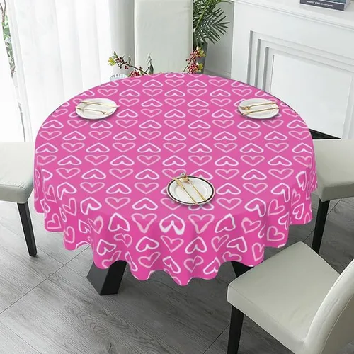 Vista 4 de Cute Round Tablecloth Heart-Shaped Table Cloth Decor Washable Table Cover with Wrinkle Resistant for Home Kitchen Dining Room Picnic Camping Party