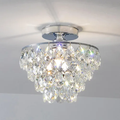 Vista 14 de CM MZY Lámpara de techo moderna de cristal pequeña, lámpara de techo semiempotrada color negro mate, mini candelabros de cristal para pasillo