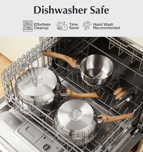 Vista 6 de KOCH SYSTEME CS Juego de cacerolas de acero inoxidable, juego de 4 cacerolas de acero inoxidable con mango de baquelita de tacto frío, cacerola de 1